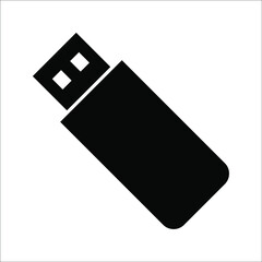 USB flash drive icon. Black icon isolated on white background. USB flash drive silhouette. Simple icon. Web site page and mobile app design vector element.