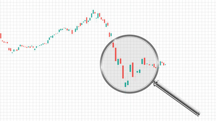 abstract background of magnifying glass stock market on white background