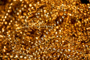 Close-up scene of  brass materials scrap from turning process.