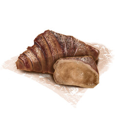 drawing croissant on white background. Vector Illustration.