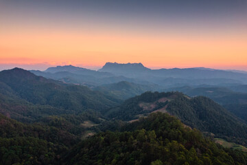 Scenery of Doi Luang Chiang Dao mountain peak in tropical rainforest on countryside in the evening at national park