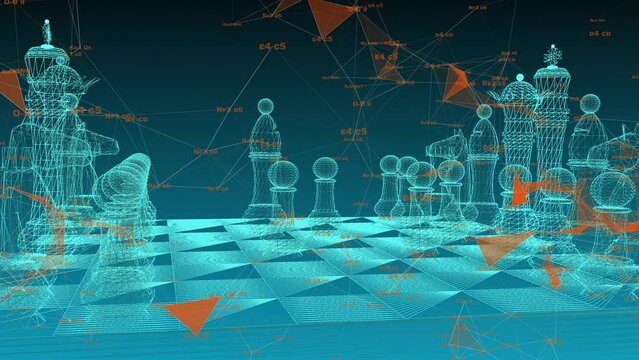 Digital chess, abstract chessboard with digital elements