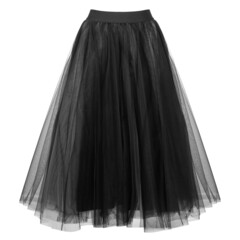 classic black tulle skirt. Middle black tulle skirt isolated on white background