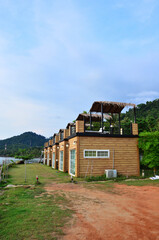 Classic modern vintage building of resort hotel at seaside beach for thai people and foreign travelers guest travel visit and rent rest relax at Koh Chang island in Gulf of Thailand in Trat, Thailand