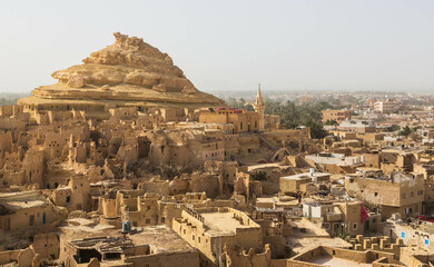 View of Shali Fortress ruins in old town. Siwa oasis in Egypt.