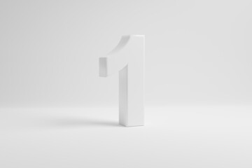 Number one on white background. 3D rendering.