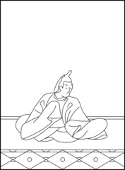 線画百人一首 No.014
