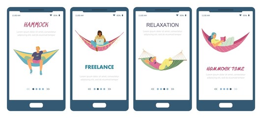 Freelance and recreation onboarding pages bundle, flat vector illustration.