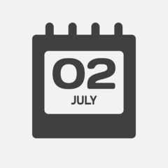 Icon day date 2 July, template calendar page