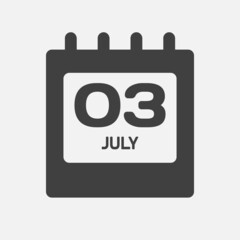 Icon day date 3 July, template calendar page