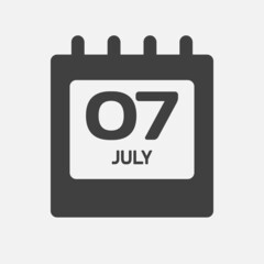 Icon day date 7 July, template calendar page