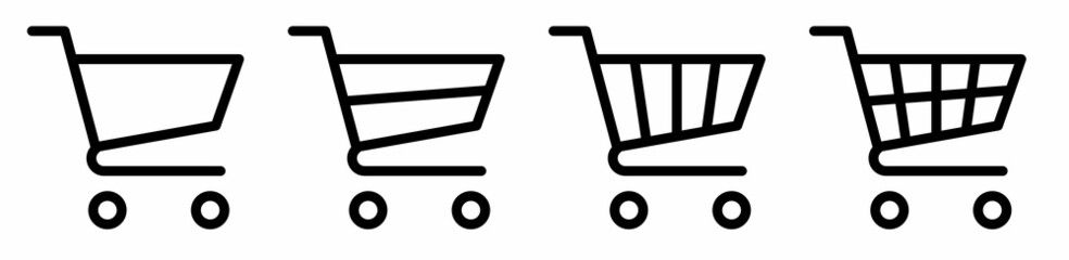 Shopping cart icon set. Full and empty shopping cart symbol shop and sale icon. Vector diferends black shopping cart icons set. Vector illustration © vectorsanta