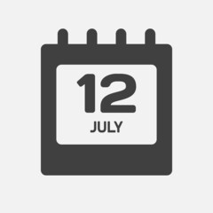 Icon day date 12 July, template calendar page