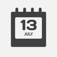 Icon day date 13 July, template calendar page