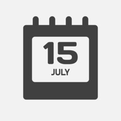 Icon day date 15 July, template calendar page