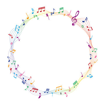 vector sheet music round frame - musical notes melody on white background	