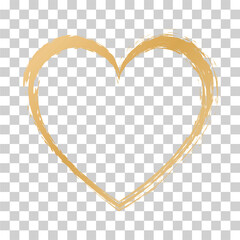 brush painted gold colored ink stamp heart banner frame on transparent background