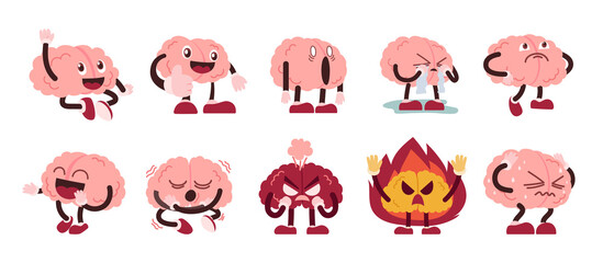 Obraz premium Brain Character With Emotion And Activity Set, Vector, Illustration