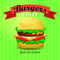 vector illustration of best in town burgers banner