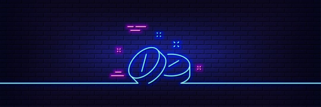 Neon light glow effect. Medical tablet line icon. Medicine drugs sign. Pharmacy medication symbol. 3d line neon glow icon. Brick wall banner. Medical tablet outline. Vector