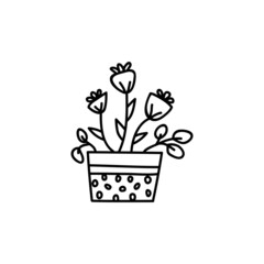Single hand drawn bunch of flowers. Vector illustration in doodle style.