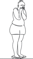 fat woman weighing herself