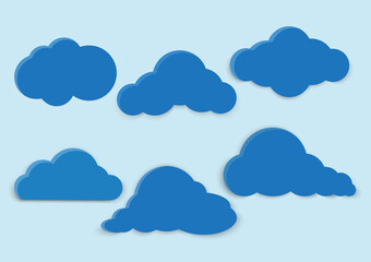 various shapes of clouds on different levels of blue background