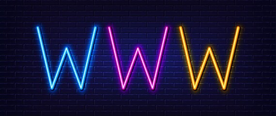 Obraz premium Initial letter W icon. Neon light line effect. Line typography character sign. Large first font letter. Glowing neon light element. Letter W glow 3d line. Brick wall banner. Vector