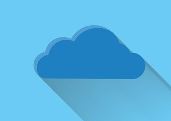 various shapes of clouds on different levels of blue background