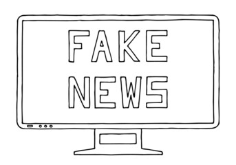 "Fake news" on the TV screen. Doodle. Freehand drawing. Hand Drawing.