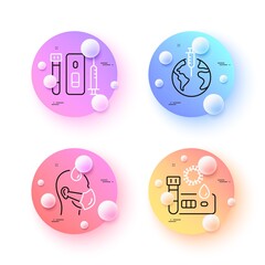 Blood and saliva test, Covid test and Pandemic vaccine minimal line icons. 3d spheres or balls buttons. Sick man icons. For web, application, printing. Vector