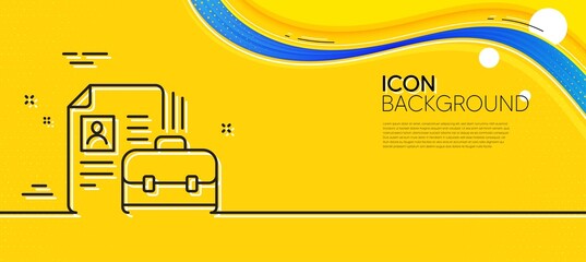 Naklejka na ściany i meble Business case with CV line icon. Abstract yellow background. Portfolio symbol. Vacancy or Hiring sign. Minimal vacancy line icon. Wave banner concept. Vector