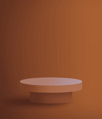 3d rendered bronze brown illustration backdrop of an abstract round podium stage in a blank studio for product presentation and copy space
