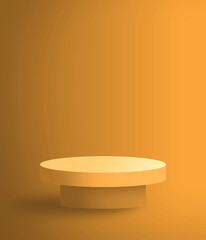 3d rendered gold yellow illustration backdrop of an abstract round podium stage in a blank studio for product presentation and copy space
