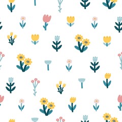 seamless pattern with cartoon flowers. colorful vector, hand drawing. design for fabric, print, textile, wrapper