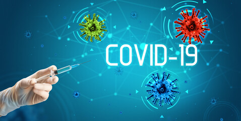 Syringe, medical injection in hand, coronavirus vaccine concept