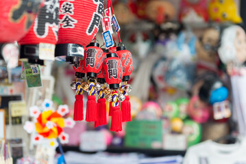 Japanese lanterns as a souvenirs are sold at Asakusa's streets. Asakusa, Tokyo, Japan.