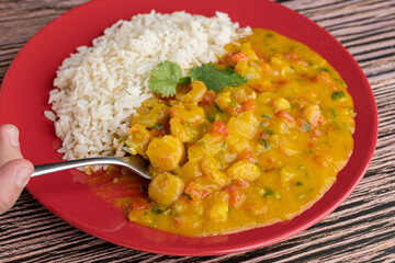 Meal - shrimp bobó with white rice