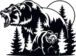 Bear, Grizzly Bear - Wildlife Stencils - Bear Silhouette, Wildlife clipart isolated on white