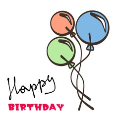 Happy Birthday. Greeting card with the image of balloons