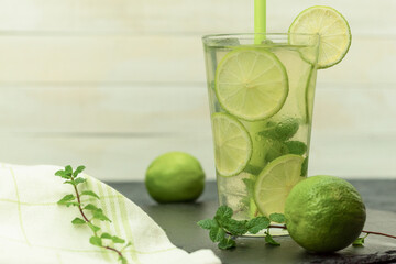 Fresh and chilled citrus drink on a wooden table