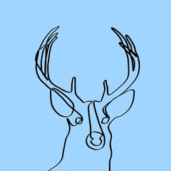Maral. A deer's head drawn with a single line. An image of a Christmas deer. A festive deer. Background for postcards, banners, covers, albums, mobile screensavers, scrapbooking, advertising, blogs.