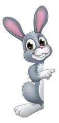Easter Bunny Rabbit Cartoon Character Peeking Sign