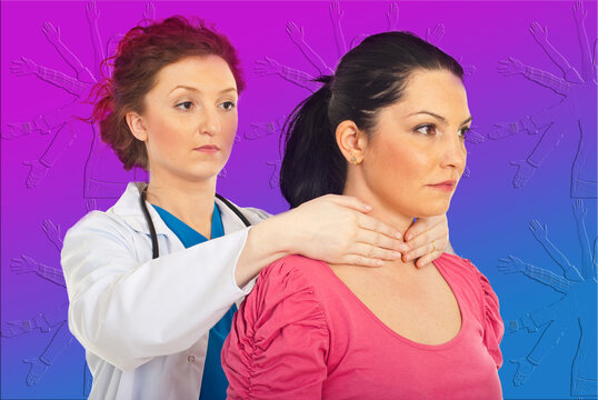 Endocrinologist examine thyroid woman