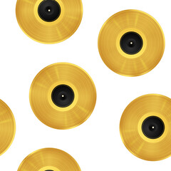 Seamless pattern of golden musical vinyl record. Vector illustration template