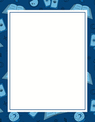 magic blue template frame of fortune-telling cards, books, potions, magic wand with an empty rectangle