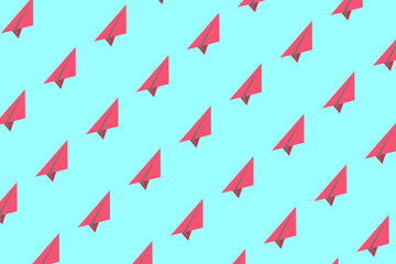 Red planes on blue background. Seamless repeating pattern.