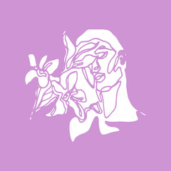 Abstract vector illustration of young woman with flower with lilac background