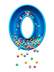 Сolored balls falling down toy font. Number 0
