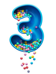 Obraz premium Сolored balls falling down toy font. Number 3